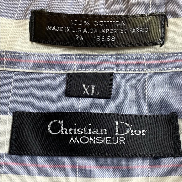 Christen Dior Monsieur Blue & White Striped Button Down Shirt Men’s Size XXL - Picture 4 of 8